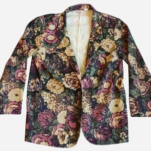 80s 90s Floral Denim Tapestry Jacket By Gotcha Covered, USA Vintage Fall Small